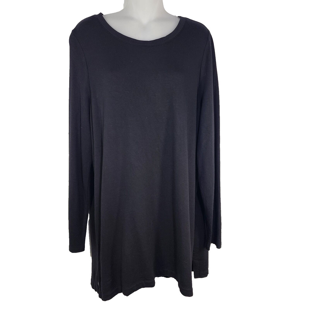 LOFT Outlet Lounge Top Women Large Tunic Zip Back Black Soft Long Sleeve Stretch